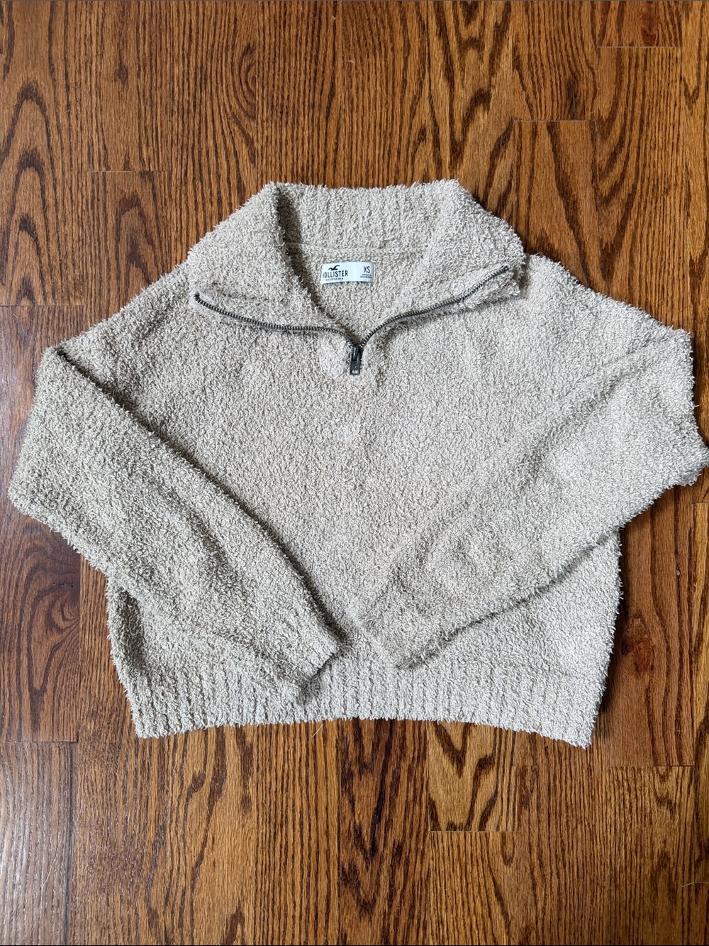 Hollister beige Sherpa Half-Zip Collared Sweater